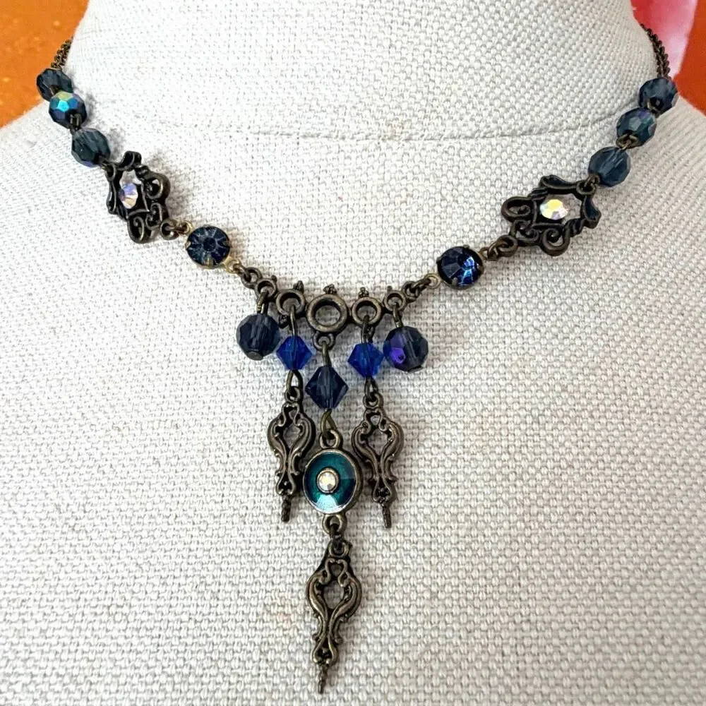 Gothic Blue Crystal Statement Necklace